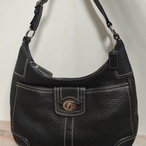 Coach Black Pebbled Leather Hobo with Contrast Stitching
